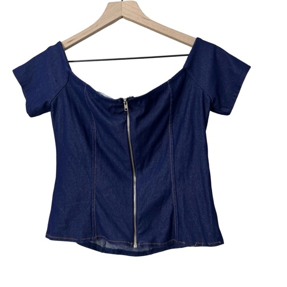 Vintage Y2K Off Shoulder Denim Corset Top Size Large Blue - Picture 4 of 10